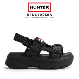 U CITY REBEL NEO LEATHER BUCKLE SANDAL ユニセックス シティ リベル ネオ レザー バックル サンダル HUNTER ハンター スポーツサンダル 厚底 レディース 本革 牛革 ストラップサンダル おしゃれ 可愛い かわいい ブランド 耐水 ブラック 黒 靴 シューズ 2025 春 春夏 夏