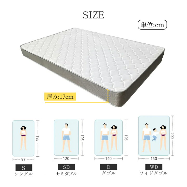 楽天市場】ポケットコイル マットレス 厚さ17cm 線径2.1mm シングル 