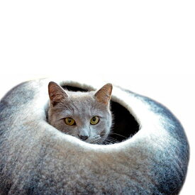 丸型グラデーション (ブラック×ホワイト) フェルト製 ペットハウス 犬 猫 ペット用 ベッド ハンドメイド ウール100％ フェアトレード 【necocoon】ネコクーン