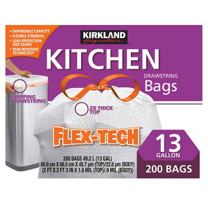 [] Kirkland J[Nh Ɩp S~ 49.2L 200 13K Signature Flex-Tech 13-Gallon Kitchen Trash Bag 200-count Multicolor