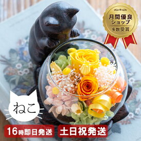 プリザーブドフラワー 花 猫 誕生日 プレゼント 猫好き ねこ 女性 母 祖母 おばあちゃん 還暦祝い 古希 喜寿 米寿 傘寿 卒寿 お祝い 60代 70代 80代 お祝い お花 退職祝い ブリザードフラワー ギフト 送料無料 ケース入り 猫が好き