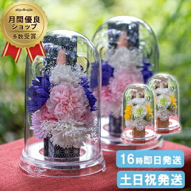 お供え プリザーブドフラワー 仏花 花器付き 御供えアレンジ ドーム型 ケース入り 仏壇用 花 法事 お供え花 お悔やみ 贈り物 喪中見舞い ギフト 故人 四十九日 法要 命日 一周忌 三回忌 線香 贈物 ブリザードフラワー【 メモリアル2個 送料無料】