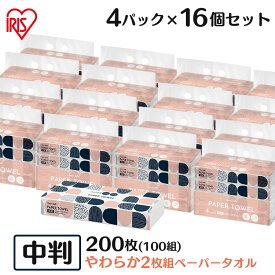 【P5倍★4日20時〜】【64個】ペーパータオル 中判 2枚重ね 100組(200枚) ハンドタオル キッチンペーパー 大容量 送料無料 業務用 パルプペーパータオル 紙タオル レギュラーサイズ 4P×16 ピュアパルプ 手拭きペーパー スマートエール 2枚組