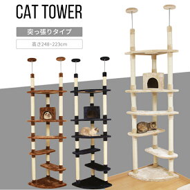 【SALE★13%OFF】キャットタワー 突っ張り ツインポール キャットタワー 突っ張り スリム 省スペース おしゃれ 多頭 シニア 爪とぎ 多頭飼い おもちゃ 爪とぎ 爪みがき [2606SE]