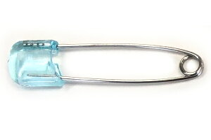 Cピン クリスタル 安全ピン アクアマリン (10本入り) 日本製 プチプラ 入学 入園 コスプレ ゼッケン 名札 手芸 裁縫 洋裁 エプロン 子供用 高齢者用 ロックピン アウトレット品 ポイント消化