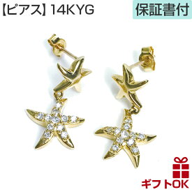 ハワイアンジュエリー ピアス ゴールド 14K 14金 イエローゴールド ジルコニア | ヒトデ スターフィッシュ ひとで プルメリア 波 メンズ レディース プレゼント 誕生日 記念日 セカンドピアス 【送料無料】 おしゃれ 人気 ハワジュ イヤリング ギフト モアナ