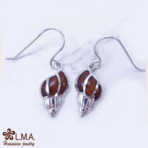 【P3+クーポン有】ハワイアンジュエリー ピアス イヤリング シルバー925 ロジウム コアウッド koa 木 メンズ レディース フックタイプ 巻貝 コンクシェル 貝 揺れる プルメリア 波 プレゼント