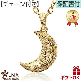【P5+クーポン有】ハワイアンジュエリー ネックレス 【チェーン付】ペンダント トップ サージカルステンレス316 イエローゴールド ハーフムーン 月 半月 流星 スクロール 波 プレゼント 誕生日 記念日 【送料無料】 人気 ギフト 金属アレルギー