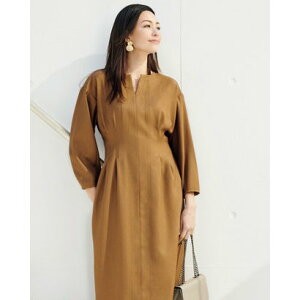 先行予約 ブラウン リネンタッチ ウエストタックワンピ ドゥクラッセ Doclasse A1huh 販売卸し売り Www Nancy Bell Com