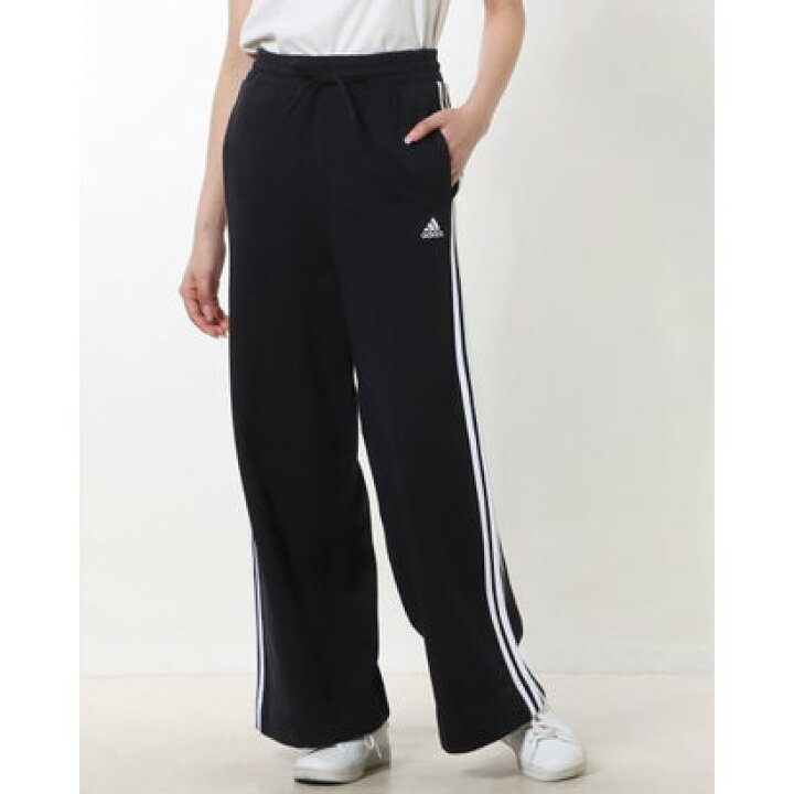 アディダス adidas レディース スウェットロングパンツ W ESS 3S FT ワイドパンツ IC8775 (ブラック/ホワイト) LOCOMALL(ロコンド公式ストア) ワイド スウェット パンツ サイズL