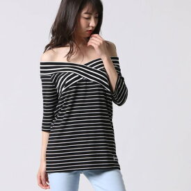 ゲス GUESS S/S BORDER OFF SHOULDER TOP （BLACK）