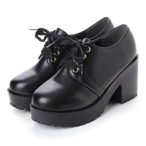 アタガール attagirl 7.5cm ヒール 厚底 ハイヒール レースアップ シューズ (ブラックスムース)