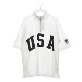 スタイルブロック STYLEBLOCK 星条旗USAロゴプリントビッグシルエットドロップショルダーハーフジップアップスタンド半袖Tシャツカットソー （オフホワイト）