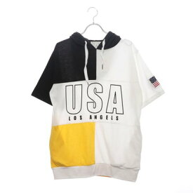 スタイルブロック STYLEBLOCK 星条旗USAロゴプリント切替配色半袖Tシャツカットソーパーカー （イエロー）