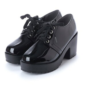 アタガール attagirl 7.5cm ヒール 厚底 ハイヒール レースアップ シューズ (ブラックエナメル)