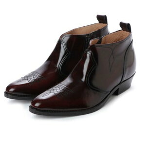キタジマセイカ 北嶋製靴 【6cmアップ】牛革ウエスタンハーフブーツ シークレットブーツ 本革日本製 サイドジッパー No.888 (ワイン)