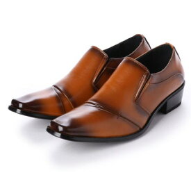 ジーノ ZEENO ビジネスシューズ 靴 メンズ 紳士靴 フォーマル ナナメストレートチップ スリッポン シークレットシューズ ロングノーズ （ライトブラウン）