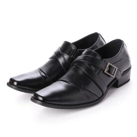 ジーノ ZEENO ビジネスシューズ 靴 メンズ 紳士靴 フォーマル ナナメストレートチップ ベルト モンクストラップ シークレットシューズ ロングノーズ （ブラック）