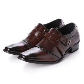 ジーノ ZEENO ビジネスシューズ 靴 メンズ 紳士靴 フォーマル ナナメストレートチップ ベルト モンクストラップ シークレットシューズ ロングノーズ （ダークブラウン）
