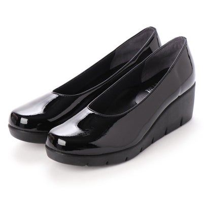 イタリコITALICO日本製低反発楽ちんラウンドトゥウェーブソールシューズ（ブラックエナメル）