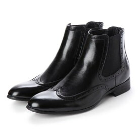 ジーノ ZEENO メンズブーツ サイドゴアブーツ ウイングチップ ショートブーツ ドレスシューズ フォーマル 革靴 （ブラック）
