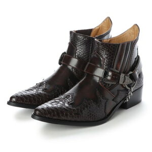 ジーノ ZEENO メンズ ウエスタンブーツ ウェスタン サイドゴアブーツ パイソン柄 ヘビ柄 ショートブーツ (ダークブラウン)