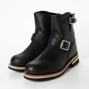 ゴッドアンドブレス God&Bless エンジニア本革+合皮コンビショートブーツ スチールトゥ入り (BLACK)