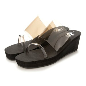 アタガール attagirl 6.5cm 厚底 ウェッジヒール クリアベルト ミュールサンダル (ブラック)