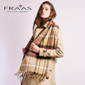 フラース FRAAS カシミアストールマフラー 40cm巾 フラースチェック(キャメル） （キャメル×テラコッタ/チェック）