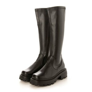 マフモフ Mafmof Mafmof(マフモフ) ボリュームソールスクエアトゥストレッチロング ブーツ (ブラック・PU)