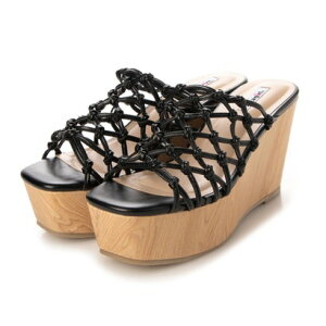 アタガール attagirl 9.5cm厚底ウェッジヒールミュールサンダル (ブラックスムース)