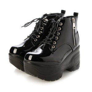 アタガール attagirl 厚底サイドジッパーブーツ (ブラックエナメル)