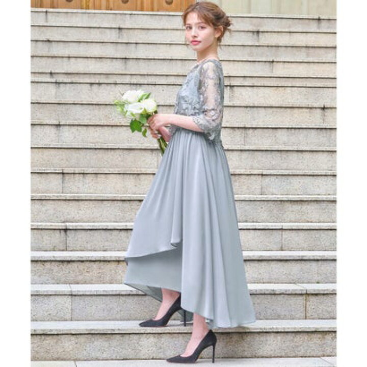 楽天市場】ガール GIRL 花柄レース切替ミモレ丈フレア結婚式パーティー  