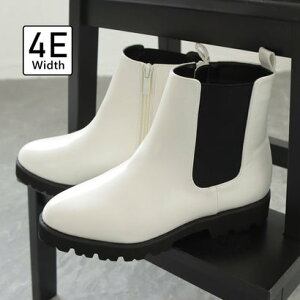 マシュガール masyugirl 【4E幅広・大きいサイズ】厚底サイドゴアブーツ (アイボリー)