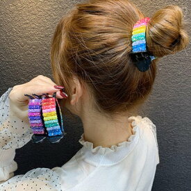 ショッピングゴー shoppinggo バンスクリップ ポニーテールクリップ クリップ お団子クリップ ヘアアクセ 髪止め （虹）