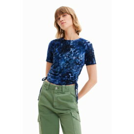 デシグアル Desigual アニマルプリント スリムギャザーTシャツ （ブルー）