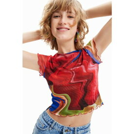 デシグアル Desigual マーブル ショート チュールTシャツ （ピンク/レッド）