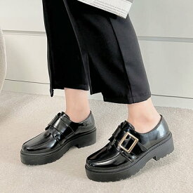 シューズインクローゼット Shoes in Closet -シュークロ- 軽量厚底 マニッシュ ワンベルトバックル ローファー 1978 （ブラック/エナメル）