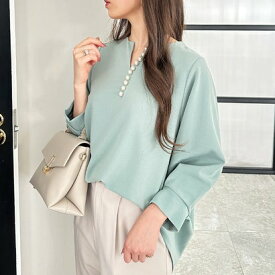 ジーラ GeeRA パール調ビーズ付キーネックブラウス （ミント）