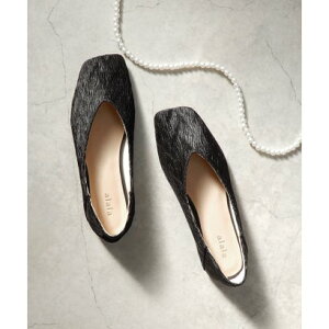 アララ alala 斜めワイドスクエアトゥのVカットフラットパンプス/かかとが踏めるバブーシュ(211902) (ブラック(プリーツ))