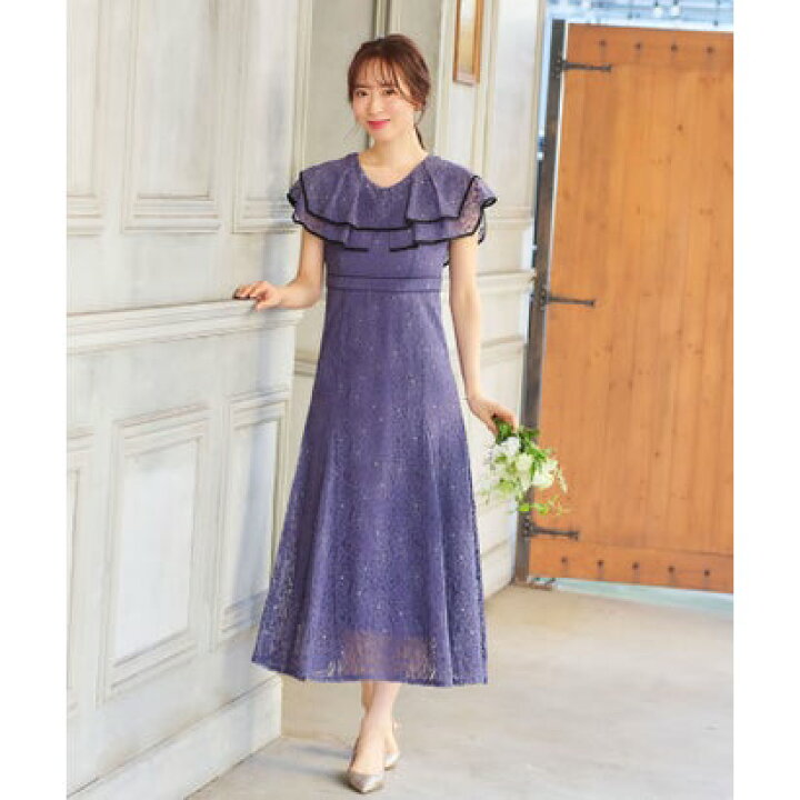 楽天市場】ガール GIRL ラッフルカラー総レースフレアロング丈結婚式 