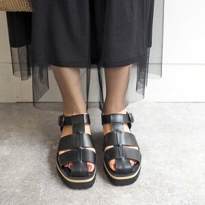 アシナガオジサン あしながおじさん ほどよいボリューム感【軽量】厚底グルカサンダル (ブラック)