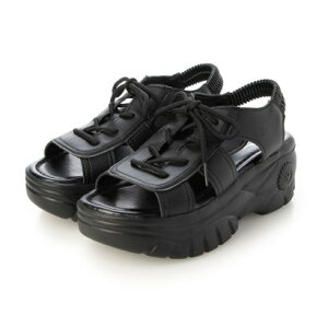 アタガール attagirl 厚底レースアップスポーツサンダル (ブラックスムース)