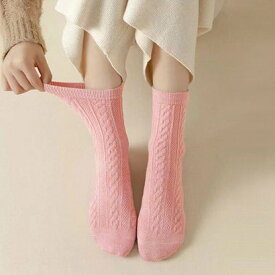 ショッピングゴー shoppinggo 靴下 レディース ソックス ケーブルの編み女性用 足元 あったか おしゃれ かわいい （ピンク）