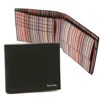 美品✨ポールスミス2つ折り財布黒シボ革マルチストライププリントロゴ