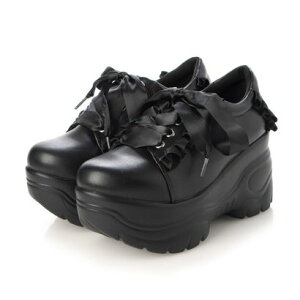 アタガール attagirl 厚底フリルスニーカー (ブラックスムース)