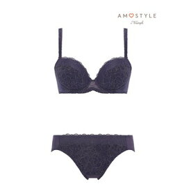 アモスタイル ハ?イ トリンフ? AMOSTYLE BY Triumph 夢みるブラ ライト ブラ＆ショーツセット ラインフラワーズ 1381 E-Fカップ 【返品不可商品】 （インディゴ）