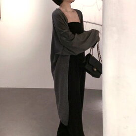 デューリリー Dewlily ロングカーディガン 韓国ファッション 10代 20代 30代 大人っぽい 羽織りやすい ロング丈 紫外線対策 エアコン対策 オシャレ カジュアル （グレー）