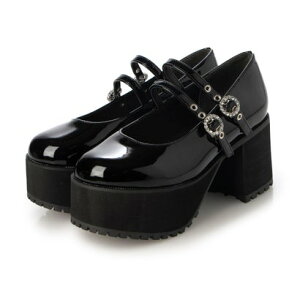 アタガール attagirl 厚底ダブルストラップドレスシューズ (ブラックエナメル)