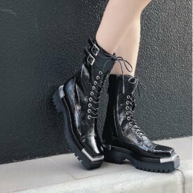 ジェフリーキャンベル Jeffrey Campbell スクエアトゥ レースアップブーツ （ブラック）